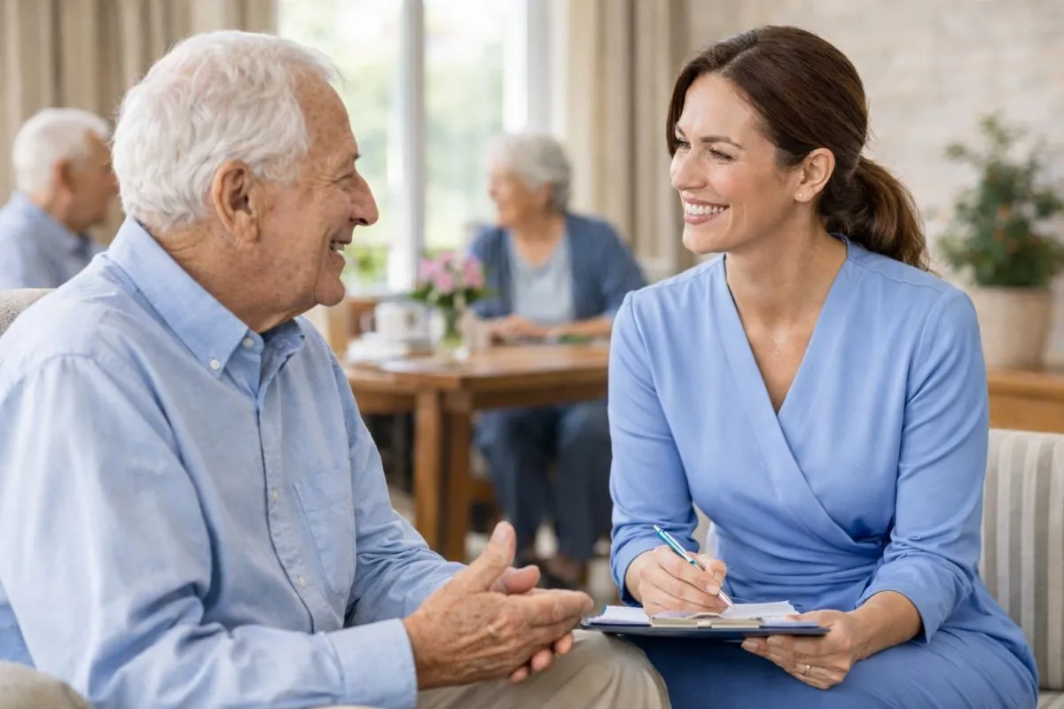 banner image of a GP offering assistance to the elderly in aged care home