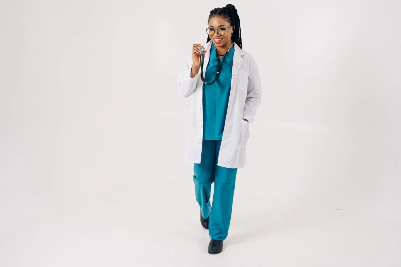 Female GP with a stethoscope, ready to see patients